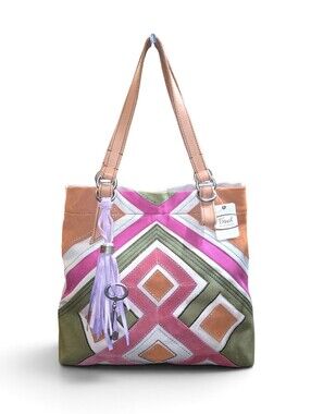 NWT Fossil Jesse Canvas/Suede/Leather Patchwork Shoulder Tote Handbag